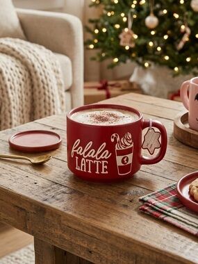 Red "fa la la LATTE" Holiday Mug Christmas gift candy cane coffee hot tea
